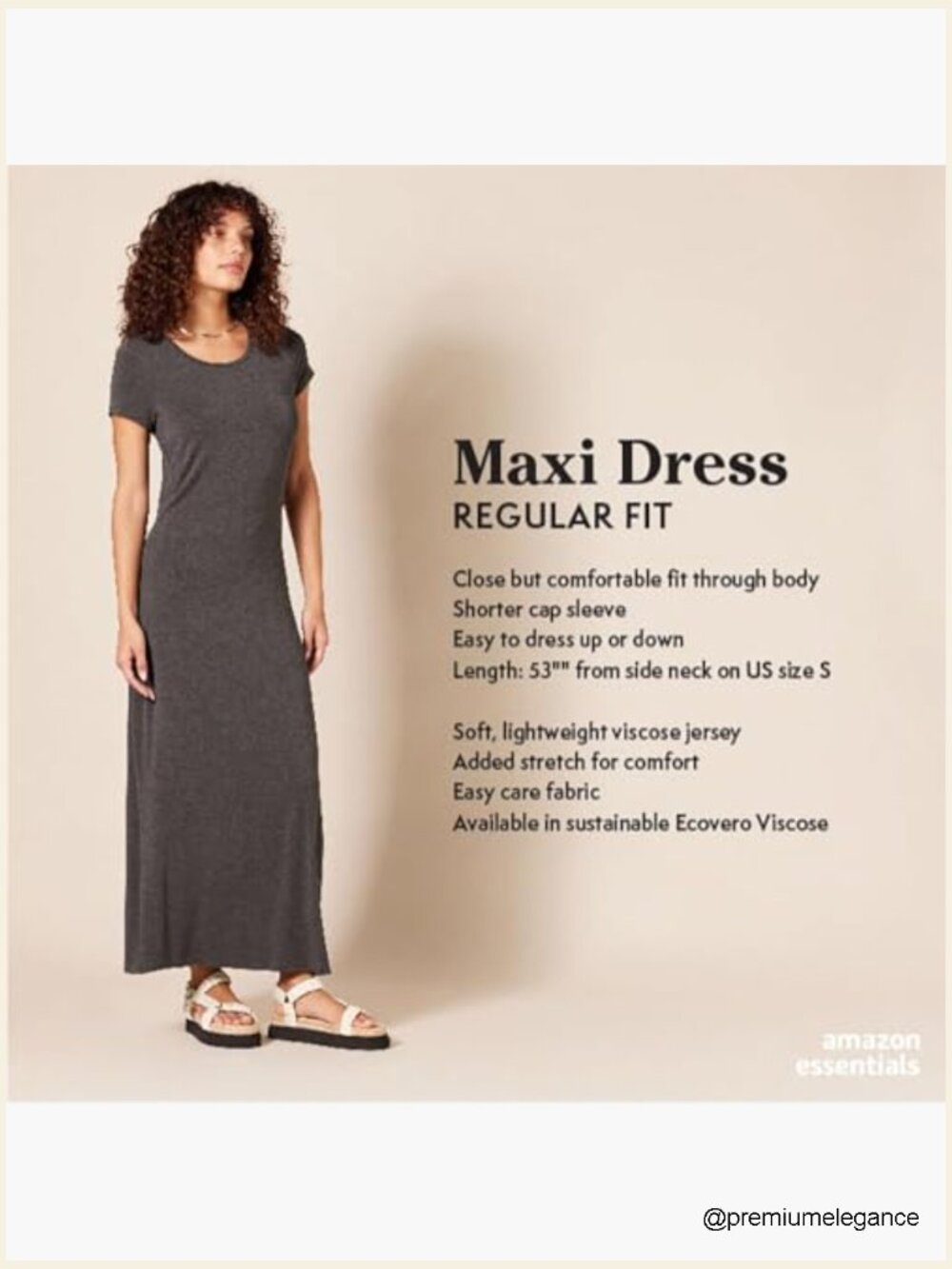 Flowy Short-Sleeve Maxi Dress, Rayon Stretch Jersey, Regular Fit - Picture 2 of 7